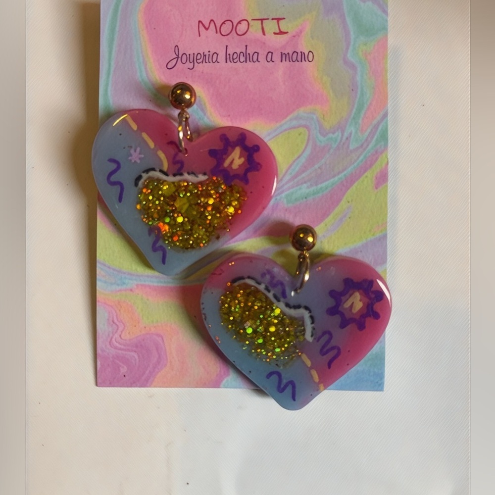 Heart-Shaped Kids Earrings - Pink and Yellow - Picture 3 of 3